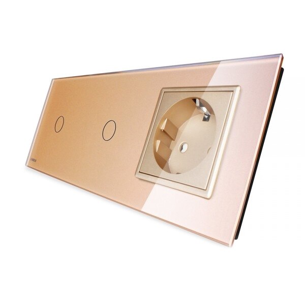 Intrerupator LIVOLO simplu+simplu cu touch si priza din sticla auriu, VL-C701/C701/C7-C1EU-13