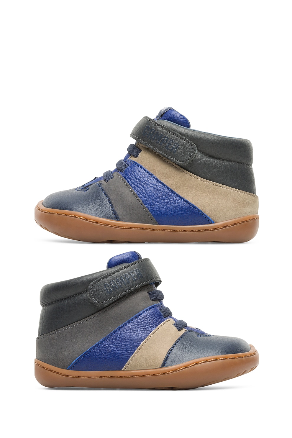 Camper, Pantofi de piele cu banda velcro Twins 49, Albastru inchis, Maro nisip, Bleumarin, 21 EU