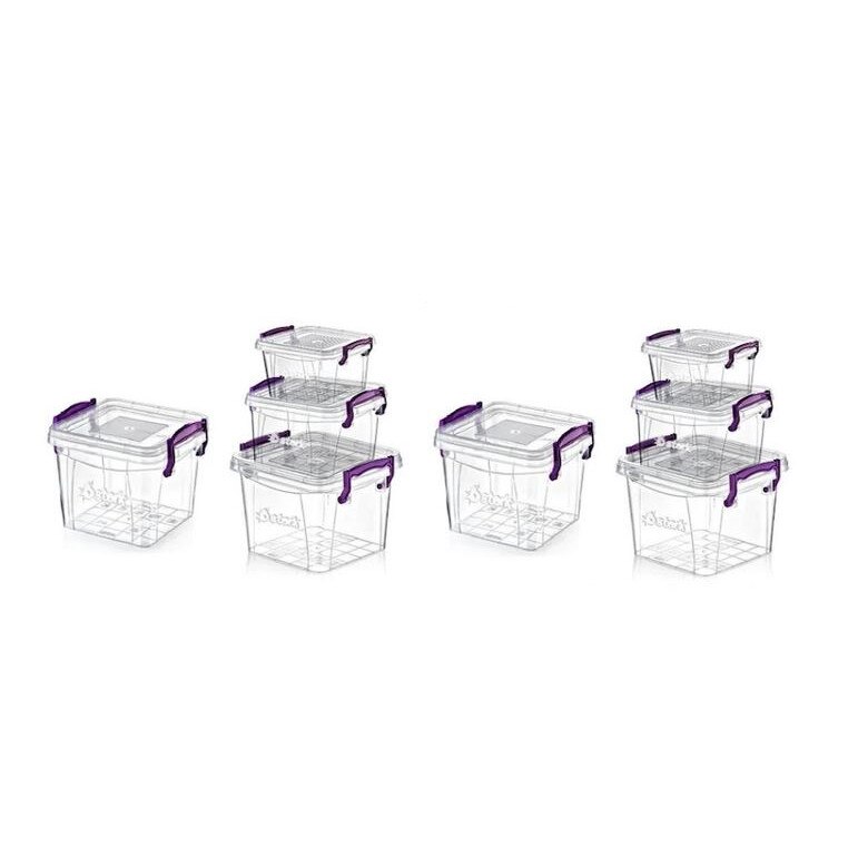 Cutii alimentare , patrate , set 8 buc, 2 buc x0.3L, 2 buc x 0.6L , 2 buc x1.5L, 2 buc x3L