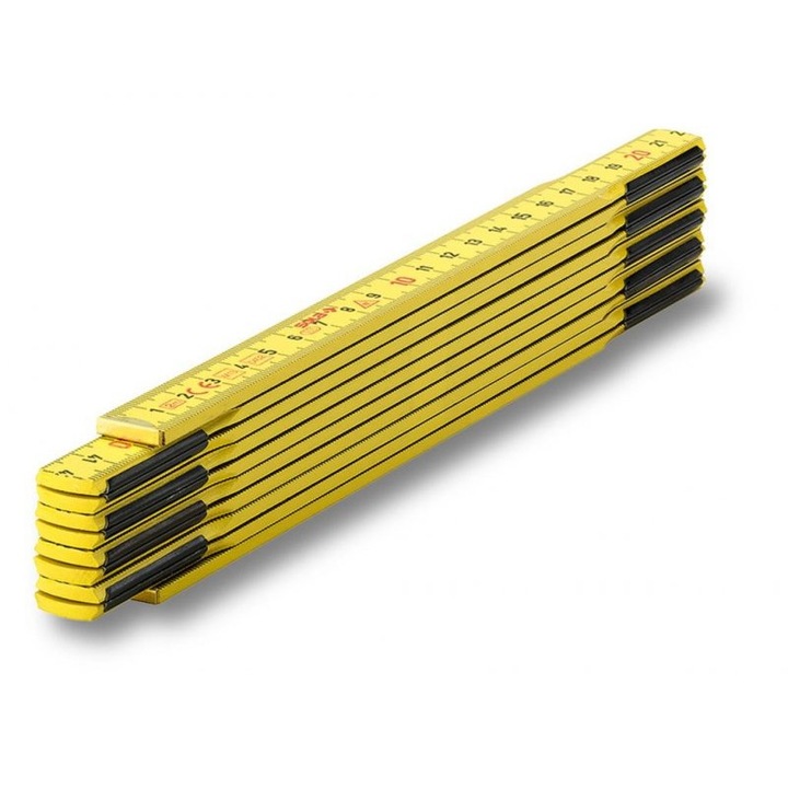 Metru pliabil din lemn 2 m, galben, clasa precizie 3, SOLA Austria, tip HG 2/10