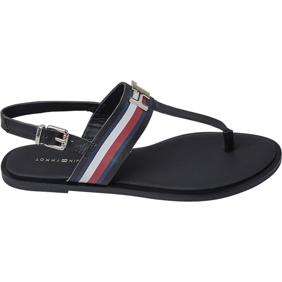 Sandale Dama Tommy Hilfiger Corporate Leather Flat Sandal FW0FW04840, Negru
