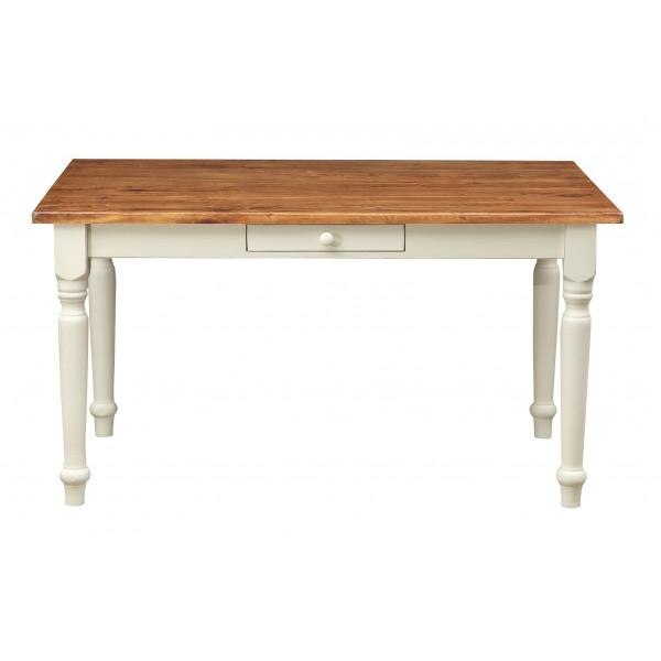 Masa fixa cu 1 sertar, Mobila lemn masiv , Tuscan Furniture, Alb/nuc, 140 x 80 x80 cm