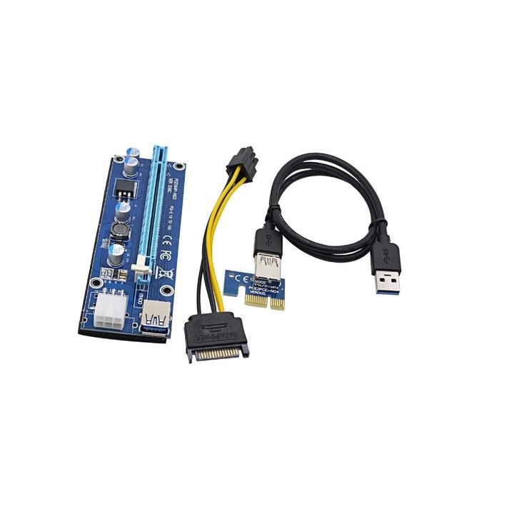 Riser MCC PCI-E 1x to 16x - 6 pin PCI-E - 15 pin SATA - VER.006C