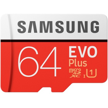 Card de memorie Samsung MicroSDXC EVO Plus, 64GB, UHS-1 (U1), (2020), Clasa 10 + Adaptor SD Card de memorie Samsung MicroSDXC EVO Plus, 64GB, UHS-1 (U1), (2020), Clasa 10 + Adaptor SD