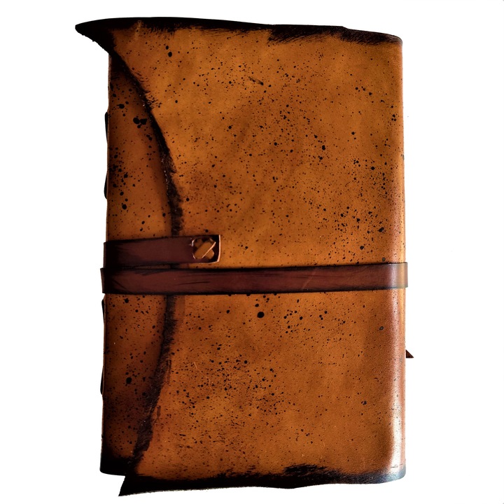 Jurnal vintage maro deschis cu coperta din piele naturala