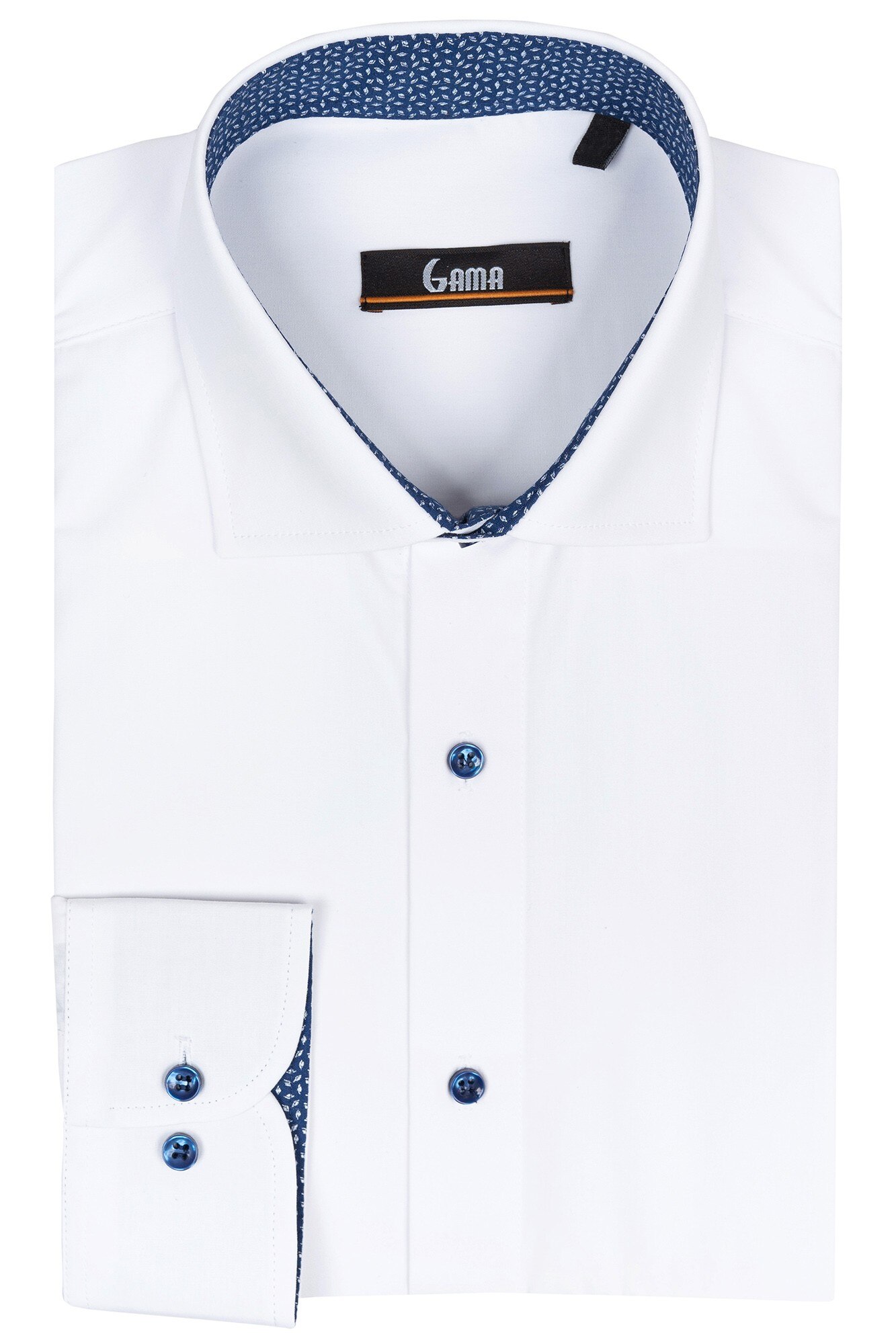 Camasa regular alba cu nasturi bleumarin