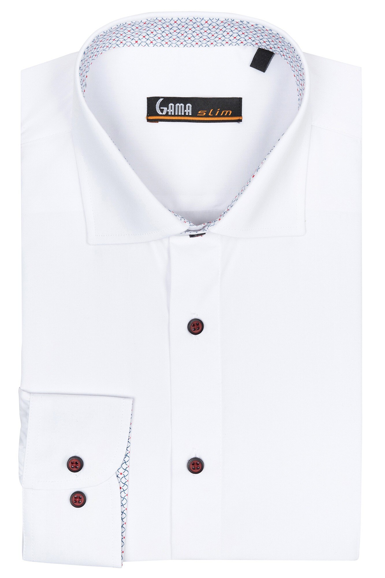 Camasa slim alba cu nasturi visinii