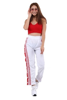 Pantaloni casual-sport cu dungi laterale si capse, Alb Pantaloni casual-sport cu dungi laterale si capse, Alb