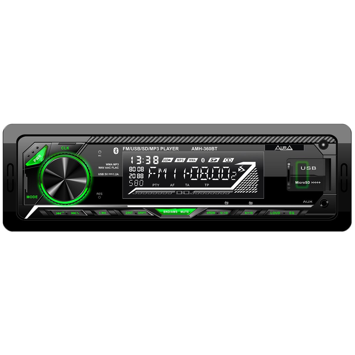 Player auto Aura AMH 360BT, 1 DIN, 4x51W, Bluetooth, FLAC, AUX, USB, Micro SD
