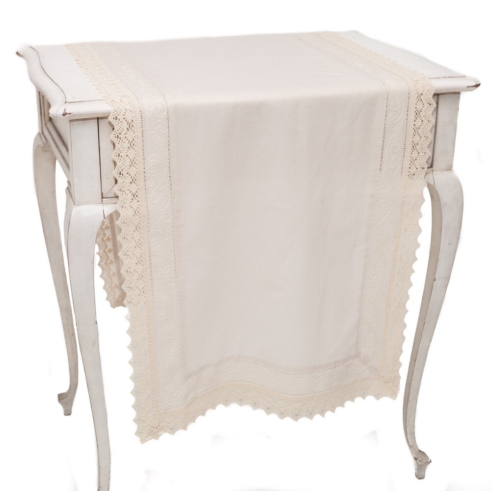 Runner confectionat din bumbac 100%, cu broderie inserata, Valentini Bianco , BK024 50x150 cm