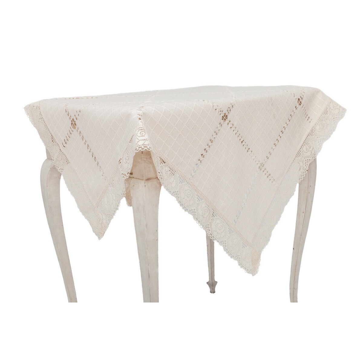 Runner confectionat din bumbac 100%, cu broderie inserata, Valentini Bianco ,PR102 50x150 cm
