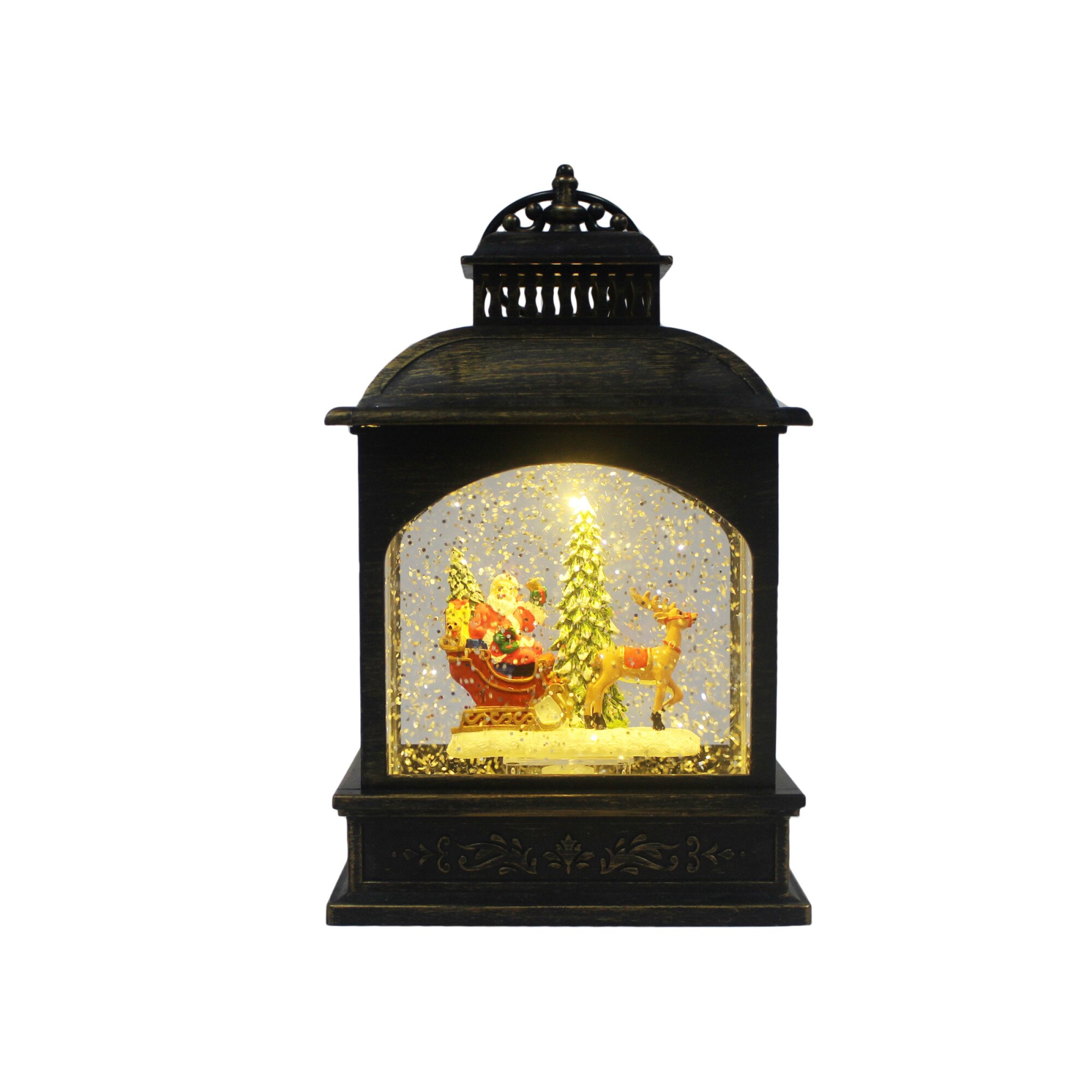 Felinar LED muzical Bobo Mos Craciun in sanie, cu baterii incluse