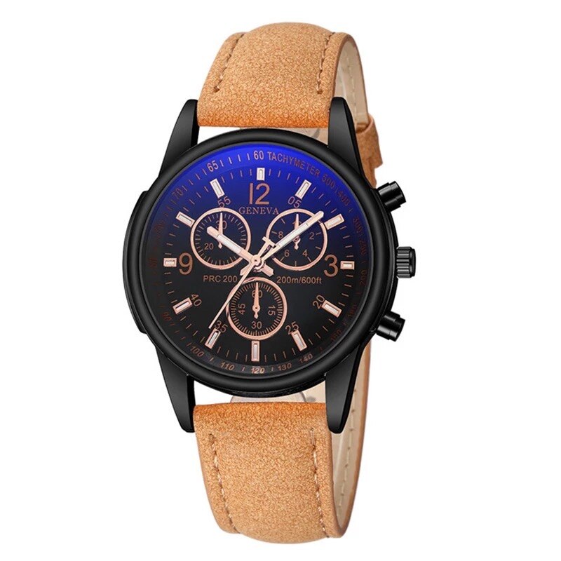 Ceas barbatesc casual, elegant Quartz Geneva G181 negru, curea piele, afisaj analogic