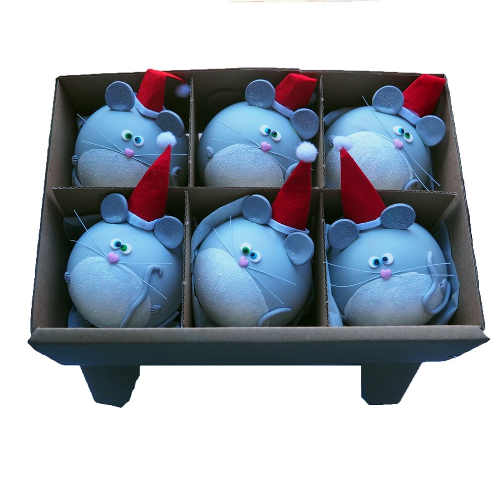 Set 6 globuri gri cu soricei, Marca Tracolla , Globuri Craciun