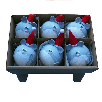Set 6 globuri gri cu soricei, Marca Tracolla , Globuri Craciun Set 6 globuri gri cu soricei, Marca Tracolla , Globuri Craciun