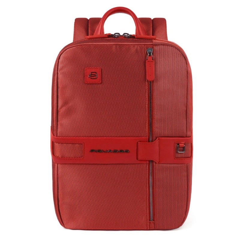 Rucsac din piele si nylon, port laptop 11'', PIQUADRO, portdocument, manere ergonomice si reglabile, RDCA4917S107/R, rosu, SUVERAN