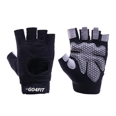Manusi pentru fitness si sala, GO4FIT, din material respirabil, Negru, Marimea L