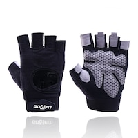 Manusi Fitness GO4FIT® pentru Sala, Material Respirabil Perforat, Palma Captusita 7 mm, Puncte de Silicon Antiderapante, Inchidere Velcro, Zona Absorbanta pe Degete, pentru Culturism, Crossfit si Ciclism, Negru, Marimea M