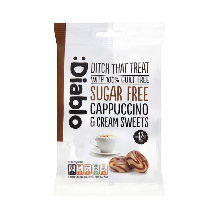 Bomboane cremoase cu cappuccino si frisca Diablo, fara zahar, 75 g