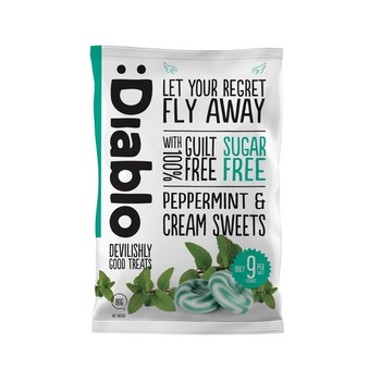 Bomboane cremoase cu menta si frisca Diablo, fara zahar, 75 g Bomboane cremoase cu menta si frisca Diablo, fara zahar, 75 g