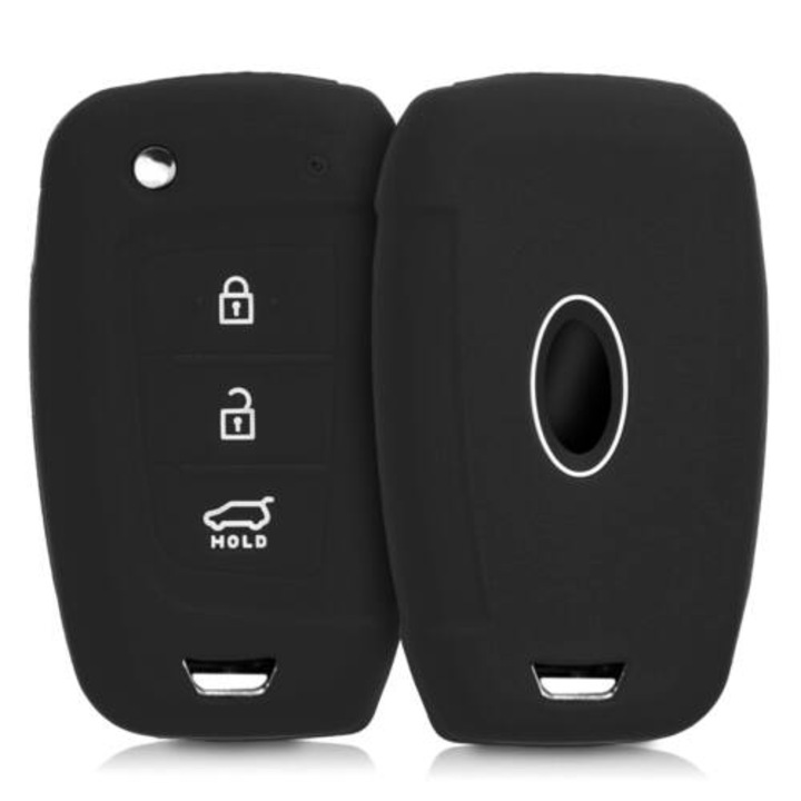 Калъф за автомобилен ключ kwmobile 46793.01, За Hyundai, 3 бутона, Силиконов, Черен