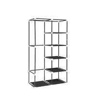 dulap textil cu rafturi si spatiu pentru umerase innovagoods ideal pentru haine incaltaminte accesorii  5 rafturi si sina suspendata negru imagen 42_0_
0