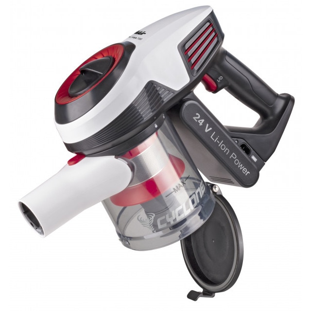 Aspirator cu acumulatori vertical si de mana Fakir Starky HSA 700, motor BLDC 380W, 24V, 35 min, filtru EPA, Gri/Alb/Rosu