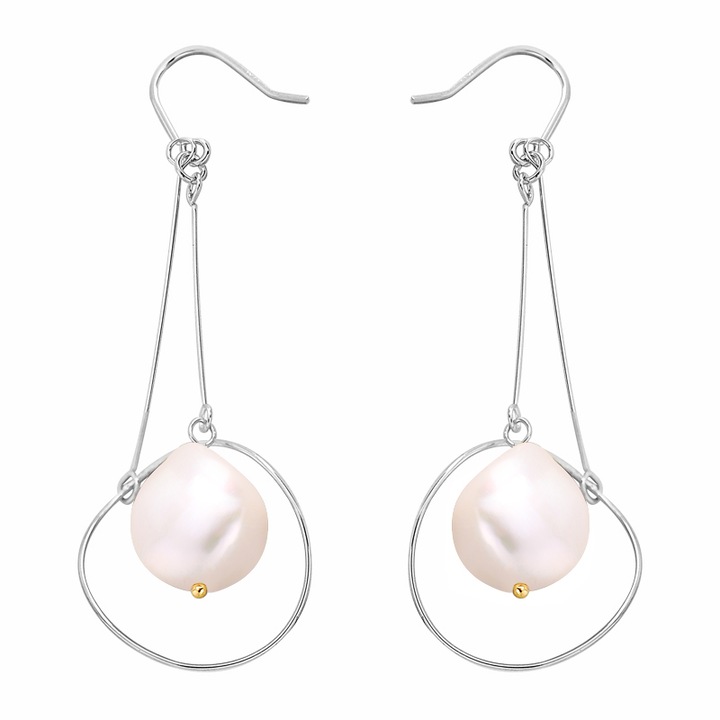 Комплект сребърни обеци от 925, Дълги с перла, Сребро