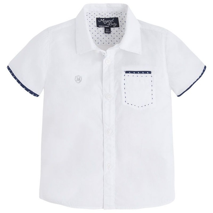 Camasa, Mayoral, cu maneca scurta, bebe baiat, alb, 9 luni
