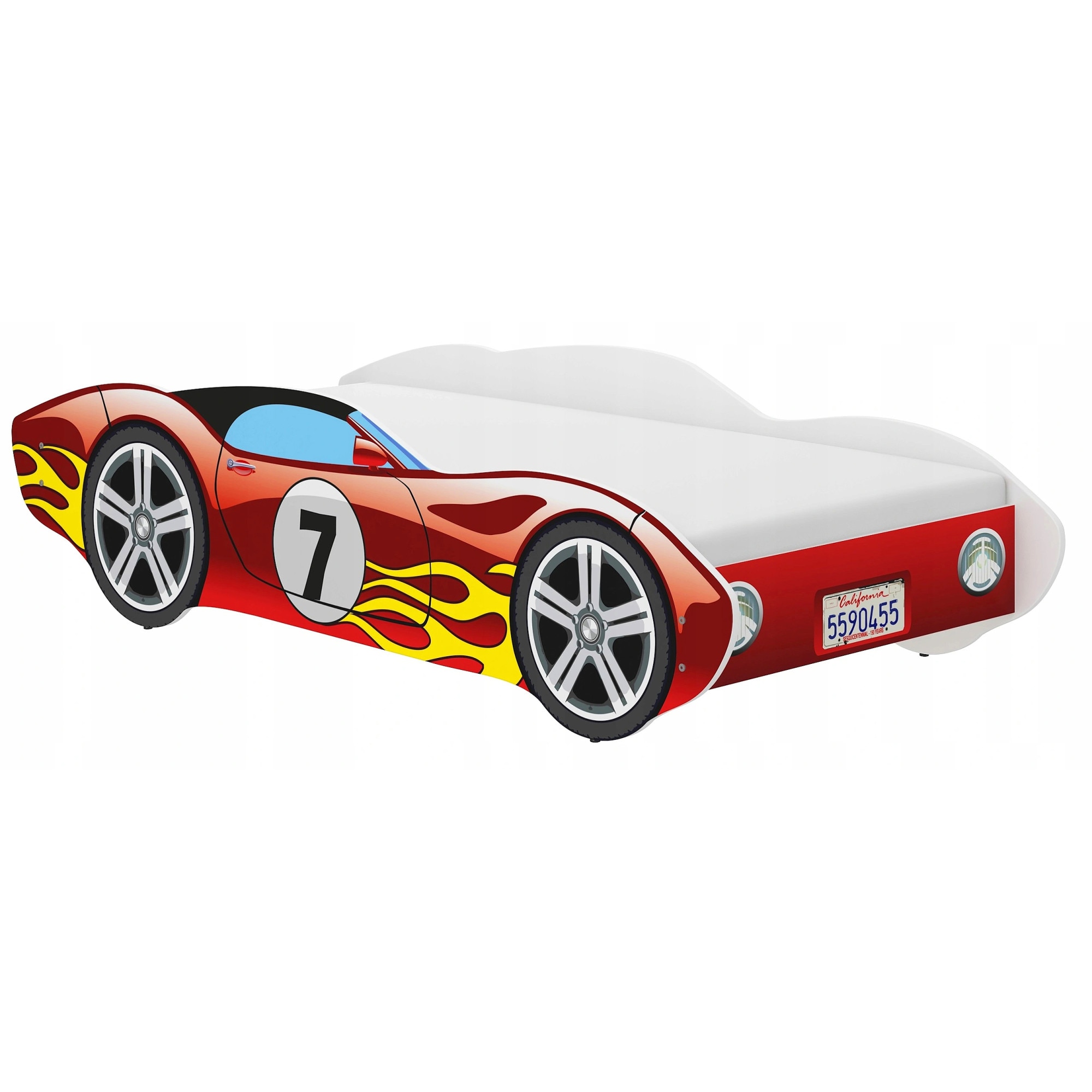 Pat tip masinuta pentru copii NOVOKIDS™ CORVETTE, 160x80 CM, Set cu Saltea din Spuma MATSEN® 10 CM Inclusa, Somiera Sistem FLEX, Cu Protectii Laterale, Rosu