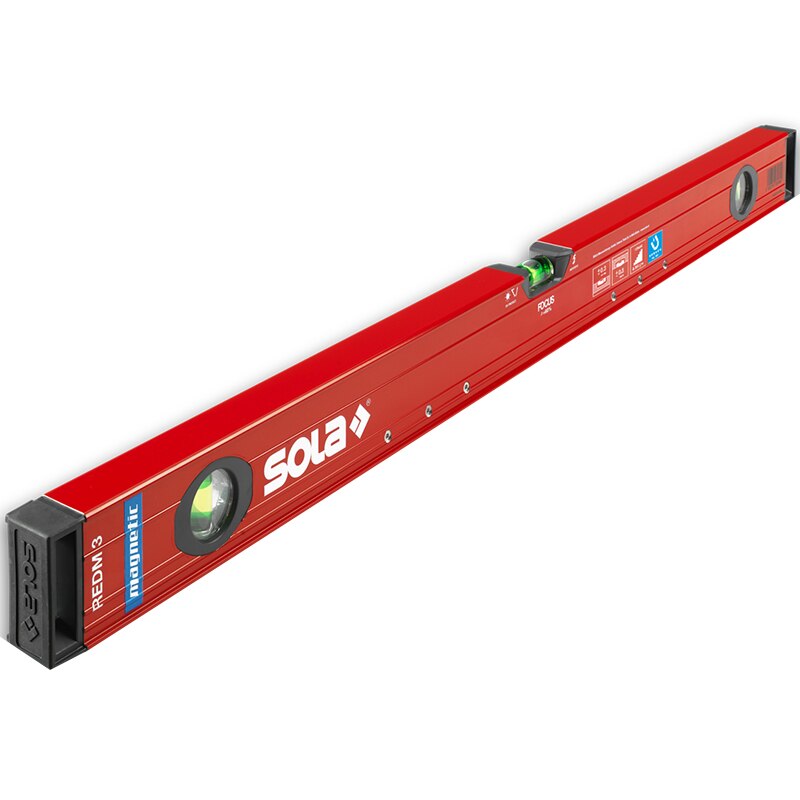 Nivela aluminiu magnetica, profil tubular, 3 bule, 100 cm, 0.3 mm/m, SOLA Austria, tip REDM 3 100