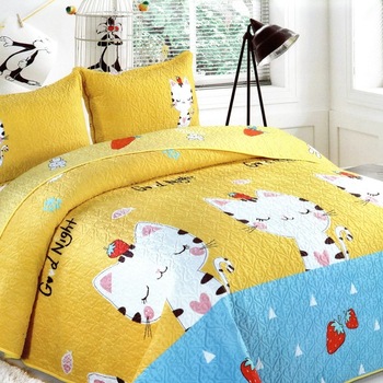 Cuvertura de Pat din Catifea + 2 Fete de Perna, Pat 2 Persoane, Good Night Cuvertura de Pat din Catifea + 2 Fete de Perna, Pat 2 Persoane, Good Night