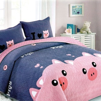 Cuvertura de Pat din Catifea + 2 Fete de Perna, Pat 2 Persoane, Purcelusi Cuvertura de Pat din Catifea + 2 Fete de Perna, Pat 2 Persoane, Purcelusi