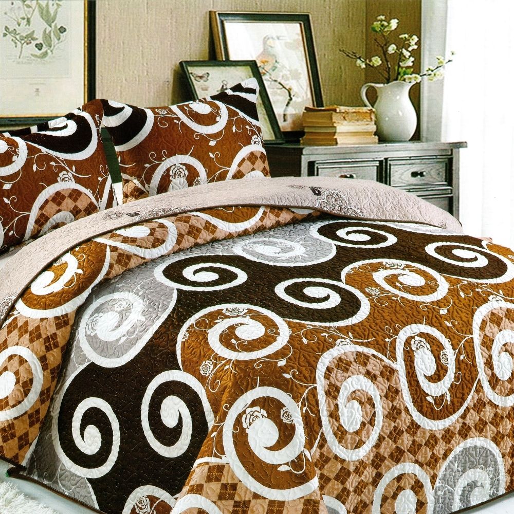 Cuvertura de Pat din Catifea + 2 Fete de Perna, Pat 2 Persoane, Swirls