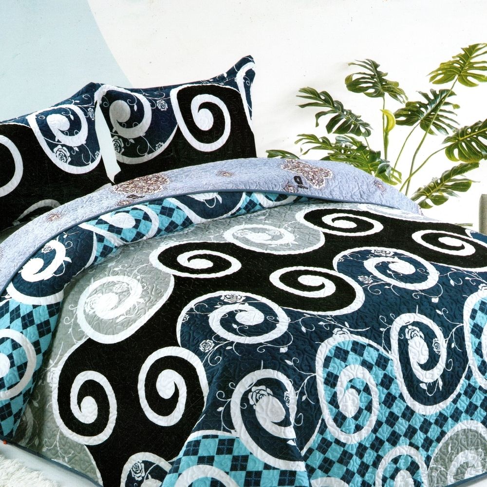 Cuvertura de Pat din Catifea + 2 Fete de Perna, Pat 2 Persoane, Waves