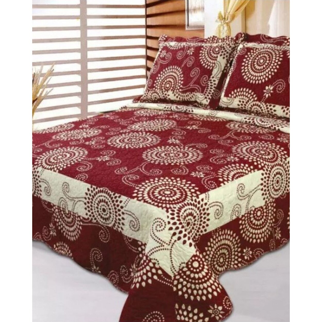 Cuvertura de pat + 2 Fete de Perne, Bumbac Tip Finet, Imprimata, Pat 2 persoane, CFI-64