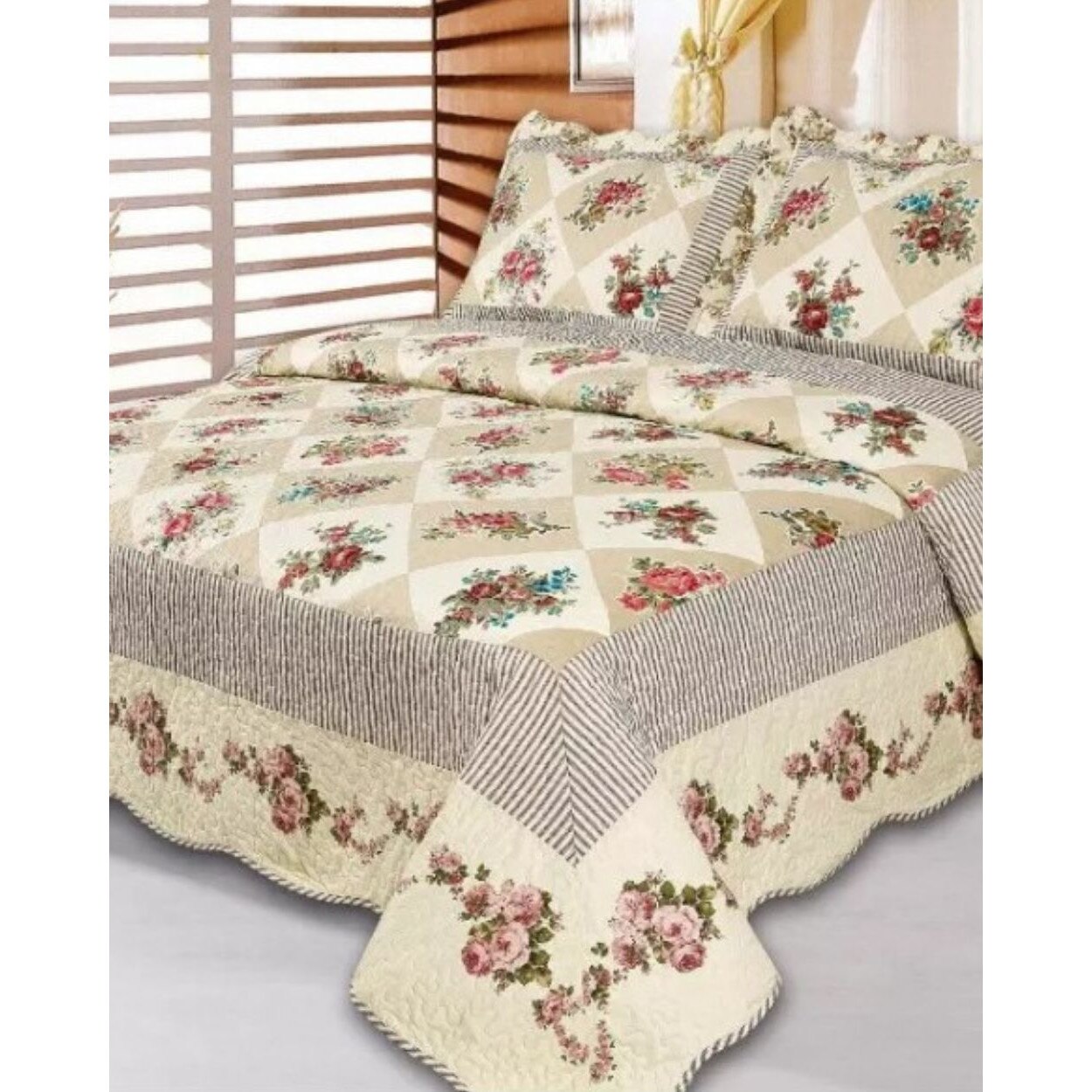 Cuvertura de pat + 2 Fete de Perne, Bumbac Tip Finet, Imprimata, Pat 2 persoane, CFI-66
