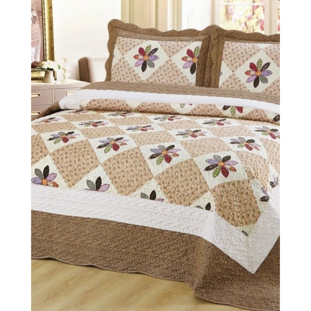 Cuvertura de pat + 2 Fete de Perne, Bumbac Tip Finet, Imprimata, Pat 2 persoane, CFI-67