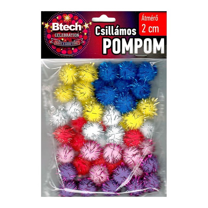 Btech csillámos pompom 50 db 2 cm