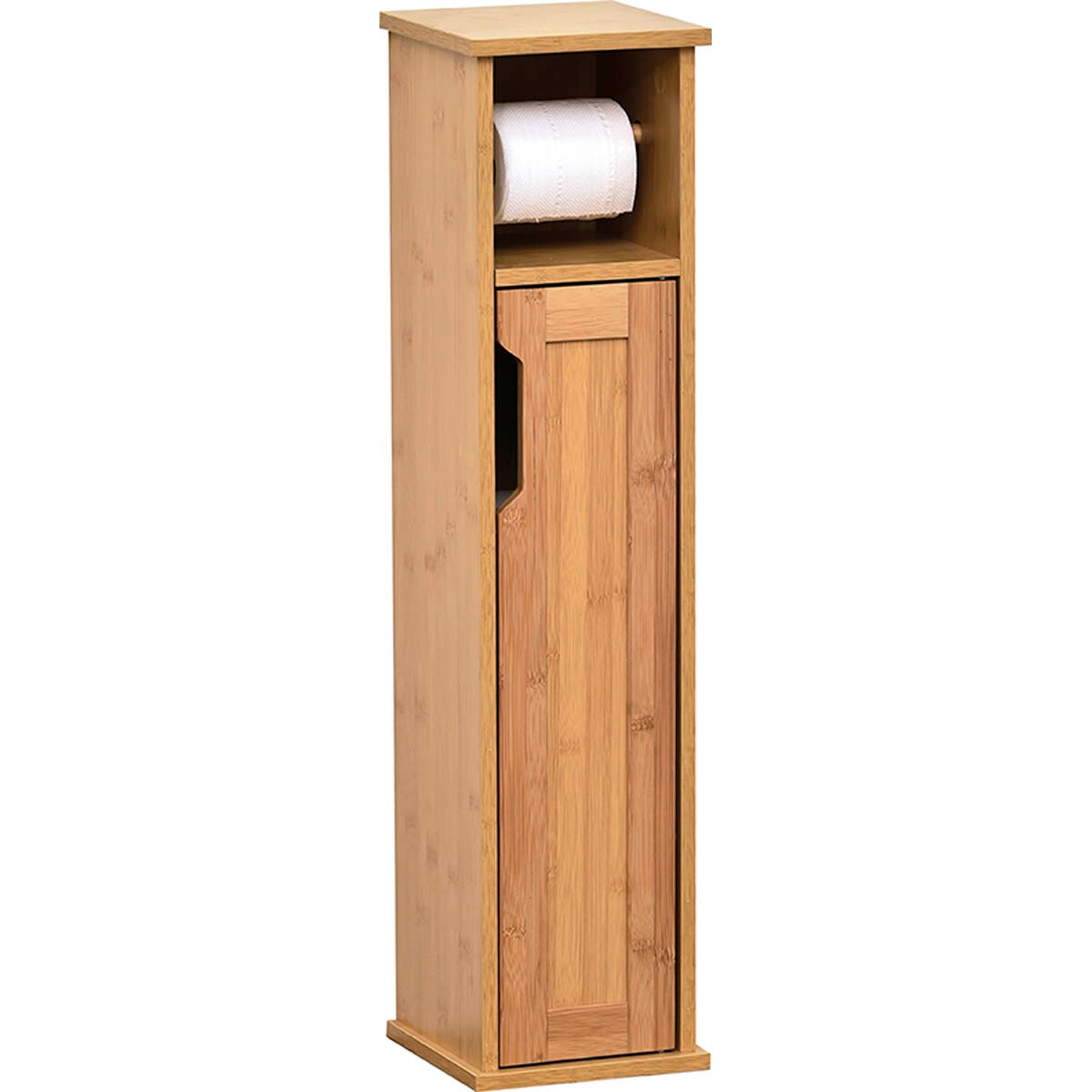 Dulap si suport pentru hartie Tendance, Mahe, 1 raft interior, MDF/Bambus, 18x18x75 cm, Maro