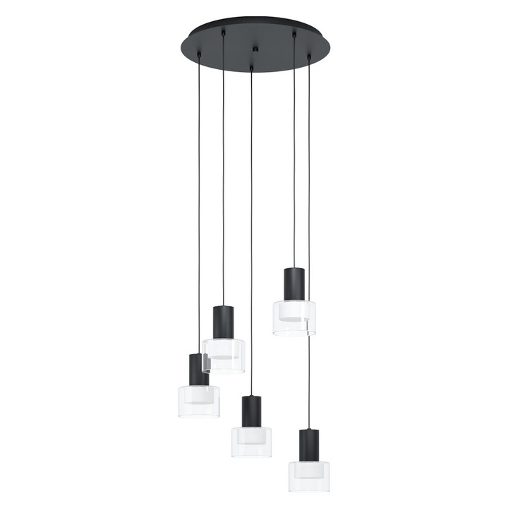 MOLINEROS висулка, EGLO, GU10 LED, 5x5W, стомана, стъкло, пластмаса, черно, бяло, 150 x 53 cm