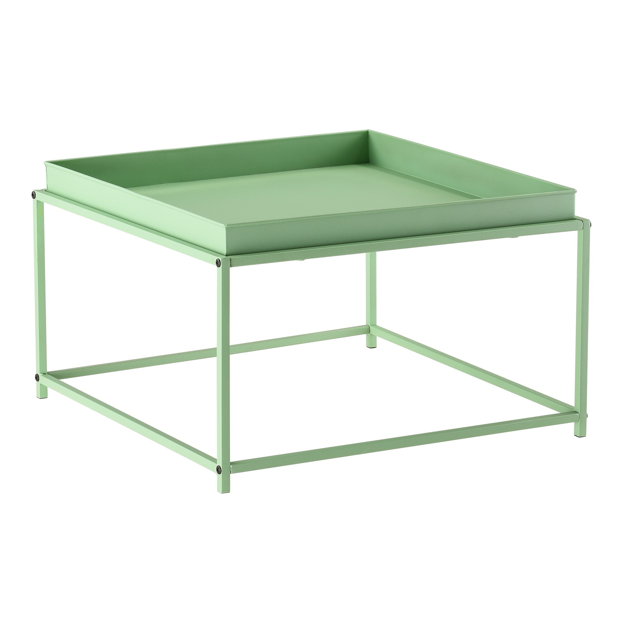 Masuta cafea Teltow HG, en.casa, 36 x 59 x 59 cm, metal, verde mat, blat detasabil