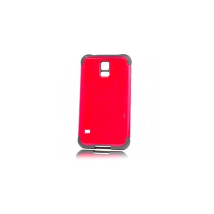 Кейс Съвместим с Samsung Galaxy S5 G900, Combo, силиконова рамка, пластмасов гръб, червен