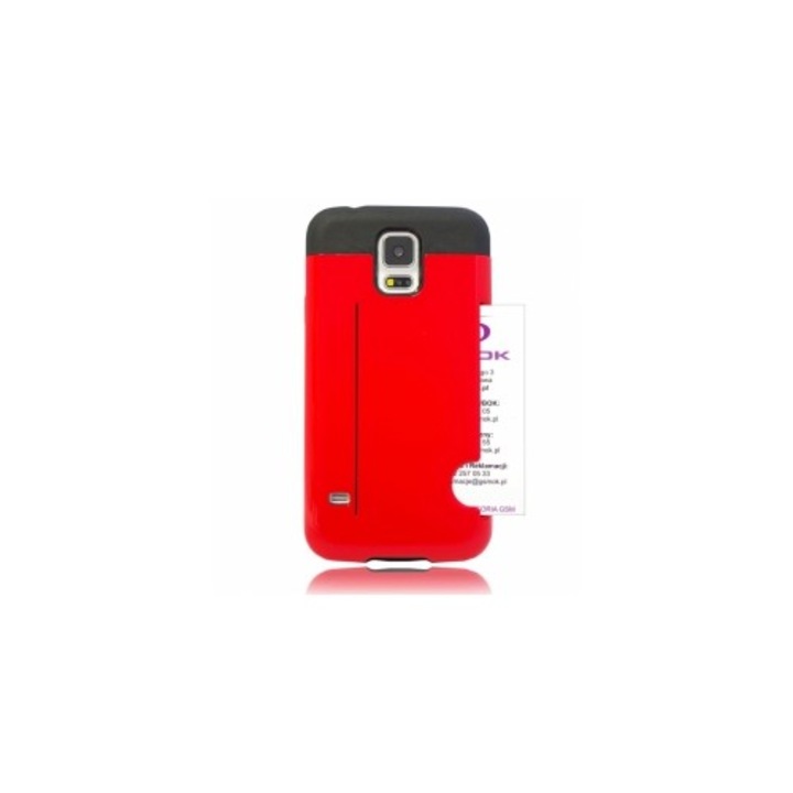 Кейс Съвместим с Samsung Galaxy S5 G900, джоб, силиконова рамка, пластмасов гръб, картодържател, червен