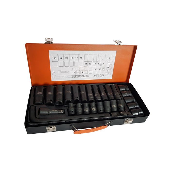 Trusa tubulare lungi si scurte 1/2'', 27 piese, Danubewd Tools