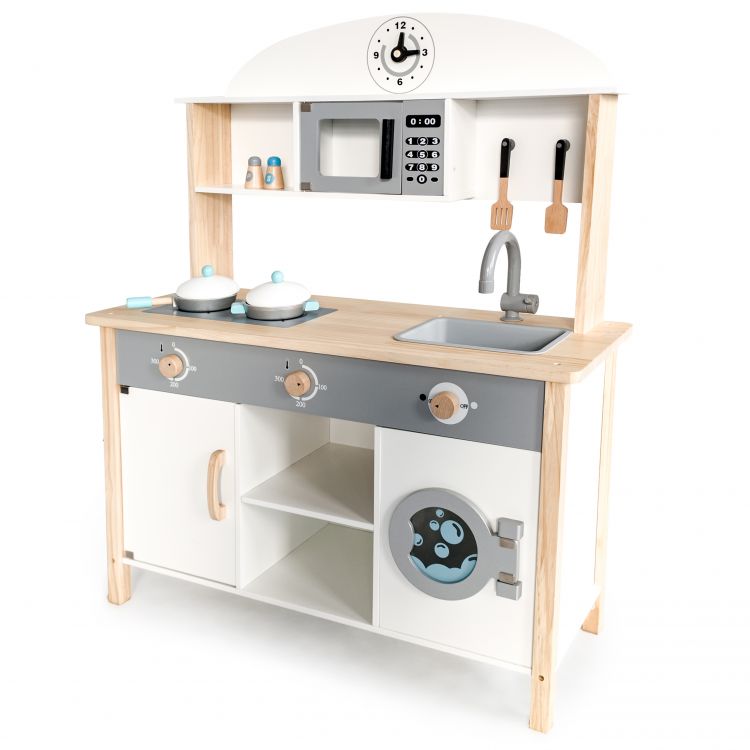 Bucatarie din lemn iMK®, cu masina de spalat XXL pentru copii, diferite accesorii, 97 x 79.5 x 30 cm