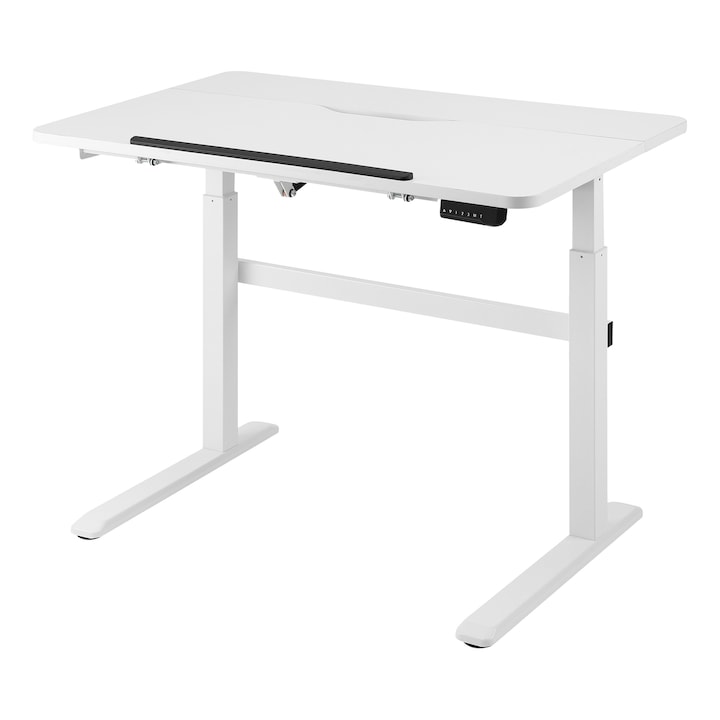 DELTACO OFFICE Elektromosan állítható íróasztal, 1200 x 740, magasság 760 ~ 1260, dönthető felső és LED kezelőpanel, memória, fehér