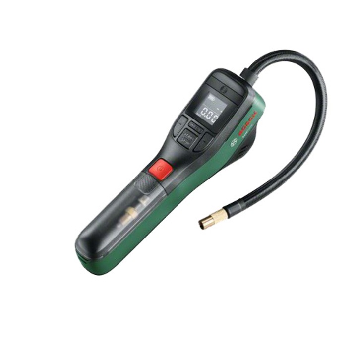 Bosch EasyPump 0603947000 Pneumatikus pumpa, 3,6 V, 3 Ah, 10 bar / 150 psi maximális nyomás, 1030 kPa maximális teljesítmény, 10 l / perc térfogat, szelep, golyóstű, térfogatadapter, USB kábel, táska