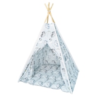 Cort de joaca pentru copii Teepee, cu saltea pufos, bumbac 100%, Bleu cu unicorn