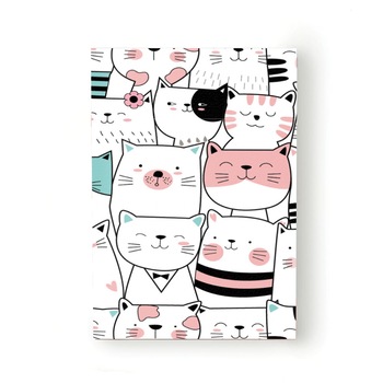 Caiet tip Agenda Art Factory cu muchie cusuta, Pisicute cu modele linii si inimioare, Latime 140 mm x Inaltime 200 mm Caiet tip Agenda Art Factory cu muchie cusuta, Pisicute cu modele linii si inimioare, Latime 140 mm x Inaltime 200 mm